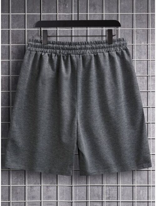 Men Solid Drawstring Waist Track Shorts