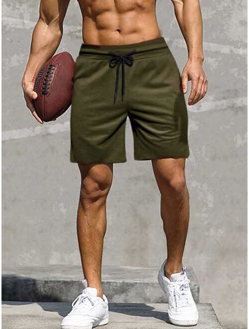 Men Solid Drawstring Waist Track Shorts