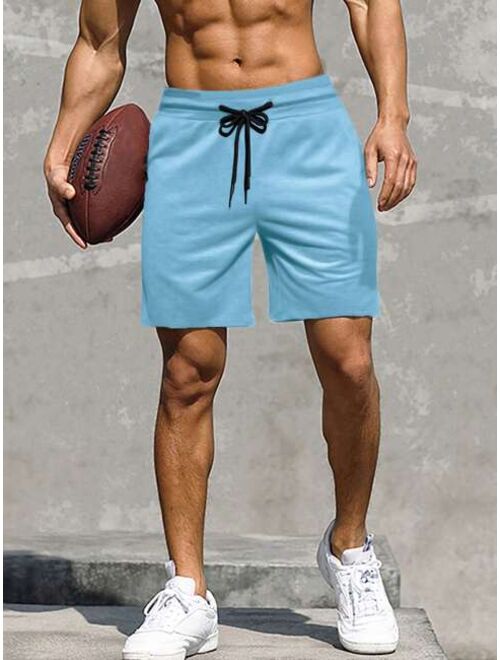 Men Solid Drawstring Waist Track Shorts