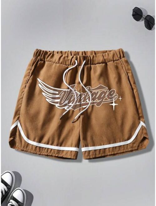 Men Letter Graphic Drawstring Waist Shorts