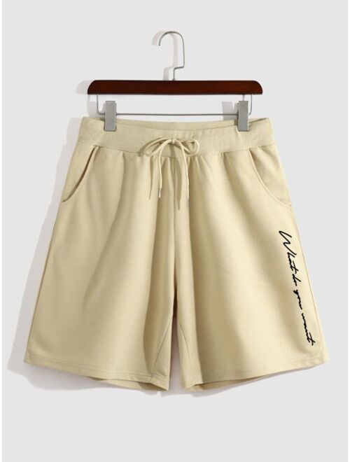 Men Letter Graphic Drawstring Waist Shorts