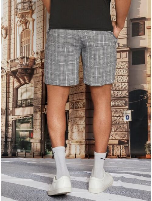 Men Houndstooth Print Drawstring Waist Shorts