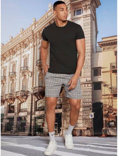 Men Houndstooth Print Drawstring Waist Shorts