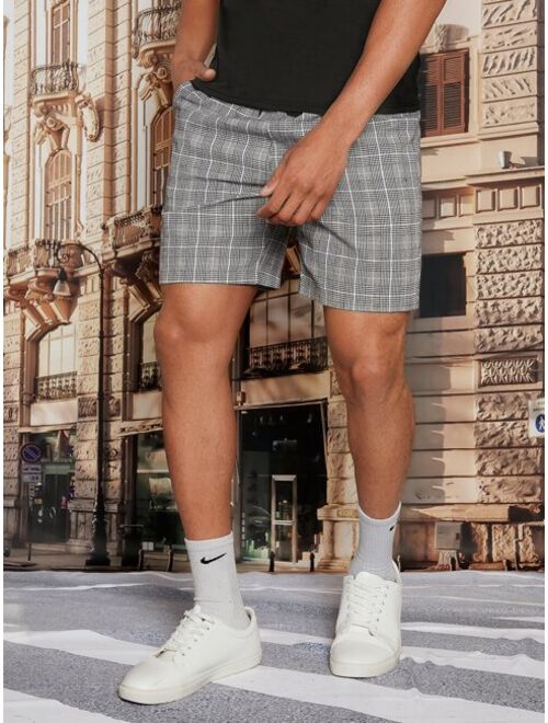 Men Houndstooth Print Drawstring Waist Shorts