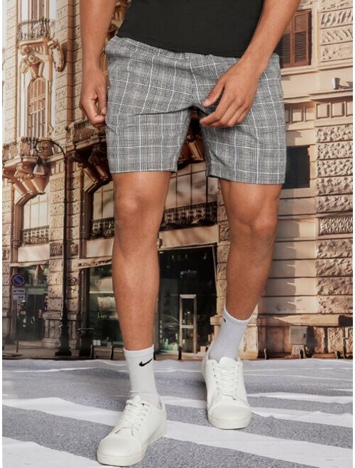 Men Houndstooth Print Drawstring Waist Shorts