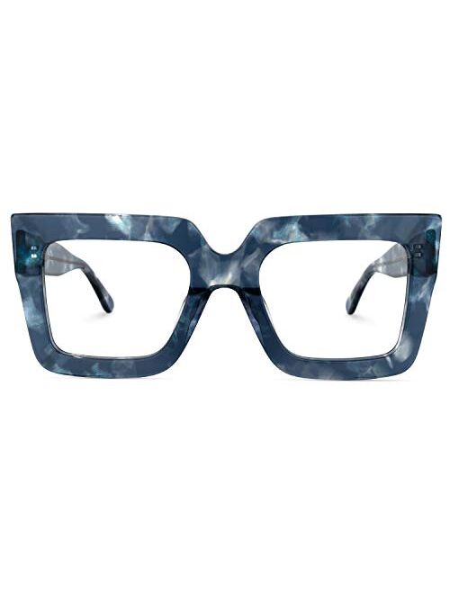 Zeelool Stylish Thick Oversized Square Blue Light Blocking Glasses for Women 100% UV400 Protection Brandon VFP0306