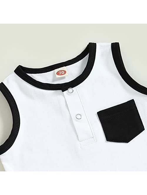 Yingisfitm Toddler Boy Clothes Summer Cotton Sleeveless Shirt Tank Top Solid Color Shorts Cute Infant Baby Boy Outfit Set