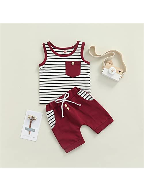 Yingisfitm 2Pcs Baby Boys Summer Clothing Sets Sleeveless Striped Tank Top+ Elastic Waistband Shorts Summer Casual Clothes