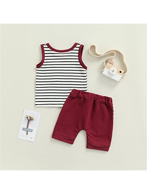 Yingisfitm 2Pcs Baby Boys Summer Clothing Sets Sleeveless Striped Tank Top+ Elastic Waistband Shorts Summer Casual Clothes