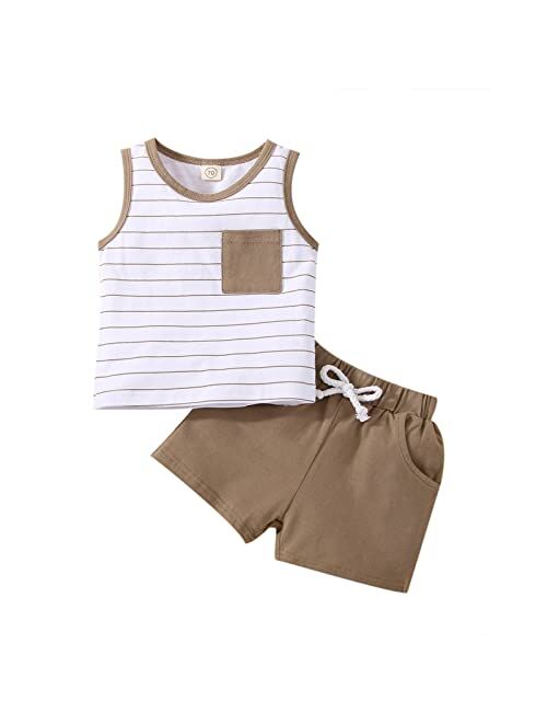 Yingisfitm Toddler Boy Clothes Summer Cotton Sleeveless Shirt Tank Top Solid Color Shorts Cute Infant Baby Boy Outfit Set