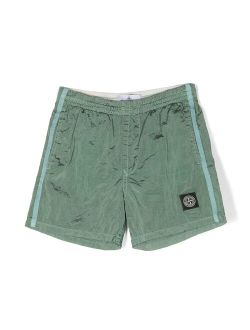 Junior crinkled logo-patch swim shorts