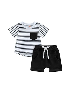 YINGISFITM Toddler Baby Boy Clothes Letter Short Sleeve T Shirt Top Boys Shorts with Pocket Cute Summer Outfit 2Pcs Set