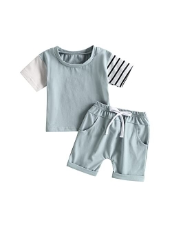 YINGISFITM Toddler Baby Boy Clothes Letter Short Sleeve T Shirt Top Boys Shorts with Pocket Cute Summer Outfit 2Pcs Set