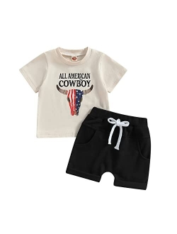 YINGISFITM Toddler Baby Boy Clothes Letter Short Sleeve T Shirt Top Boys Shorts with Pocket Cute Summer Outfit 2Pcs Set