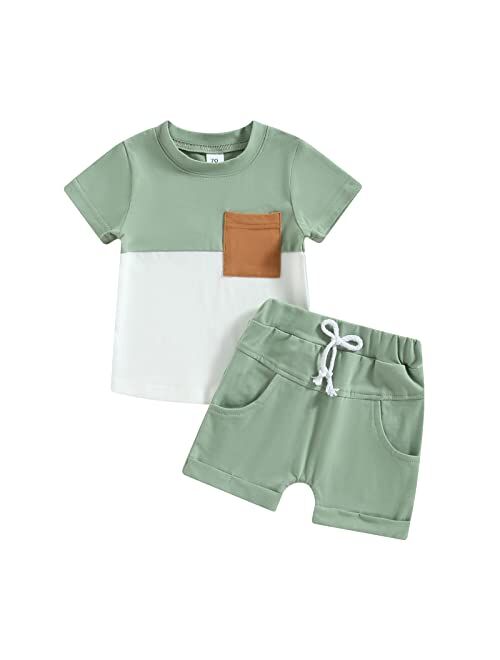 YINGISFITM Toddler Baby Boy Clothes Letter Short Sleeve T Shirt Top Boys Shorts with Pocket Cute Summer Outfit 2Pcs Set