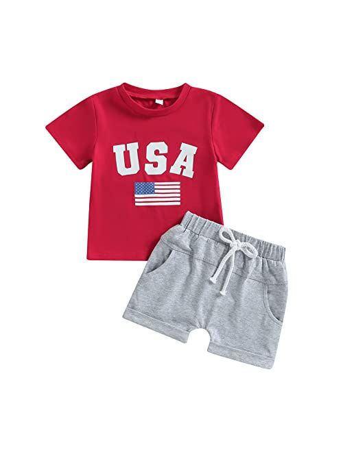 YINGISFITM Toddler Baby Boy Clothes Letter Short Sleeve T Shirt Top Boys Shorts with Pocket Cute Summer Outfit 2Pcs Set