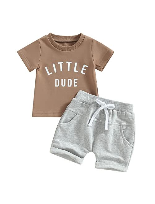 YINGISFITM Toddler Baby Boy Clothes Letter Short Sleeve T Shirt Top Boys Shorts with Pocket Cute Summer Outfit 2Pcs Set