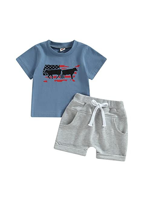 YINGISFITM Toddler Baby Boy Clothes Letter Short Sleeve T Shirt Top Boys Shorts with Pocket Cute Summer Outfit 2Pcs Set