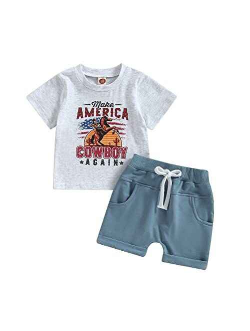 YINGISFITM Toddler Baby Boy Clothes Letter Short Sleeve T Shirt Top Boys Shorts with Pocket Cute Summer Outfit 2Pcs Set