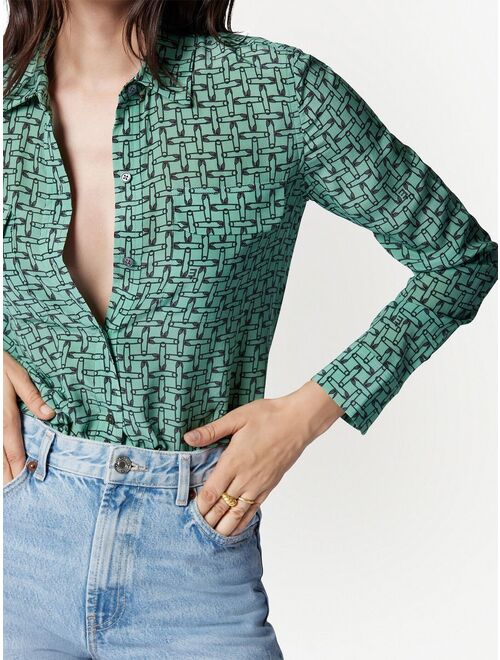 Equipment geometric pattern-print silk shirt