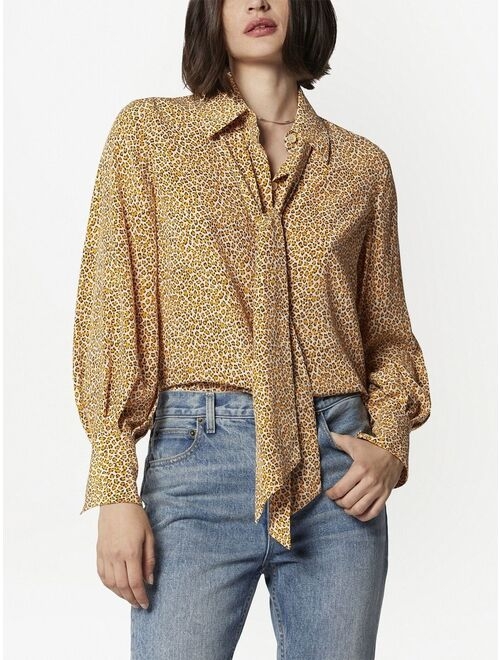 Equipment leopard-print neck-tie blouse