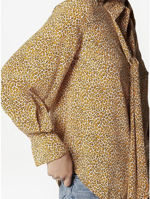 Equipment leopard-print neck-tie blouse