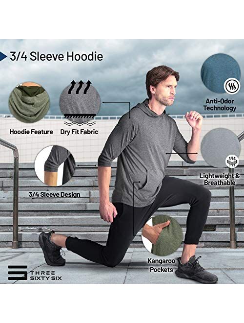 Three Sixty Six Mens Hoodies Pullover - Long Sleeve Casual Hoodie for Men - Lightweight Thin Hooded Sweater T Shirt