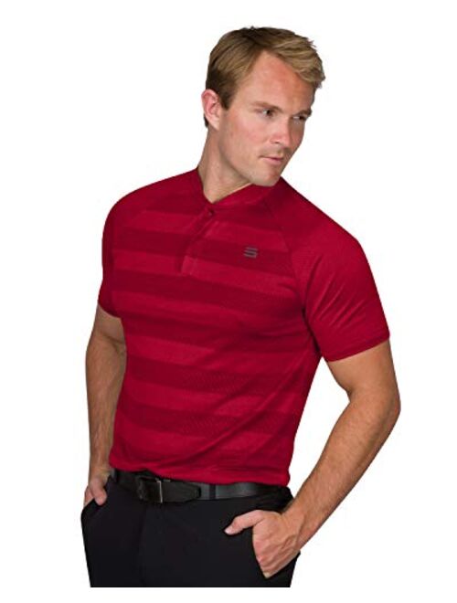 Three Sixty Six Golf Shirts for Men - Dry Fit Collarless Polo Shirts - Lightweight and Breathable, Stripe Design