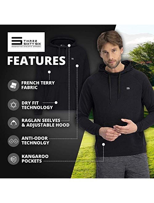 Three Sixty Six Dry Fit Mens Hoodies Pullover - Workout Sweatshirts for Men w/Adjustable Hoodie