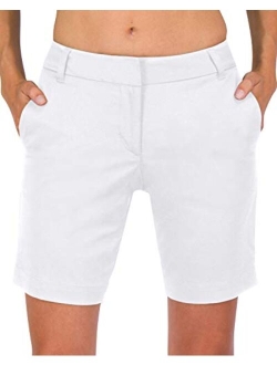 Womens Bermuda Golf Shorts 8 Inch Inseam - Quick Dry Active Shorts with Pockets, Athletic and Breathable