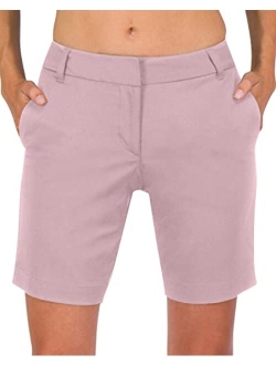 Womens Bermuda Golf Shorts 8 Inch Inseam - Quick Dry Active Shorts with Pockets, Athletic and Breathable