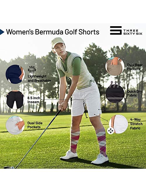 Three Sixty Six Womens Bermuda Golf Shorts 8 Inch Inseam - Quick Dry Active Shorts with Pockets, Athletic and Breathable