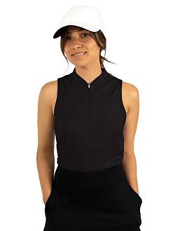 Womens Sleeveless Collarless Golf Polo Shirt with Zipper - Quick Dry Tank Tops for Women