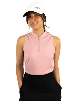 Womens Sleeveless Collarless Golf Polo Shirt with Zipper - Quick Dry Tank Tops for Women