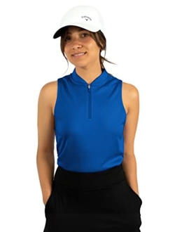 Womens Sleeveless Collarless Golf Polo Shirt with Zipper - Quick Dry Tank Tops for Women