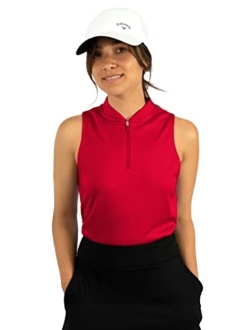 Womens Sleeveless Collarless Golf Polo Shirt with Zipper - Quick Dry Tank Tops for Women