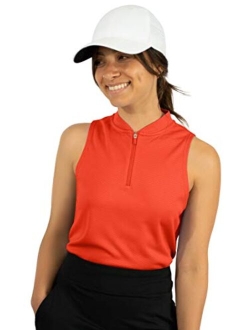 Womens Sleeveless Collarless Golf Polo Shirt with Zipper - Quick Dry Tank Tops for Women