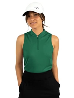 Womens Sleeveless Collarless Golf Polo Shirt with Zipper - Quick Dry Tank Tops for Women