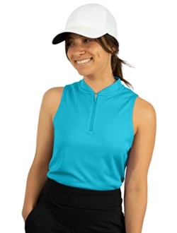 Womens Sleeveless Collarless Golf Polo Shirt with Zipper - Quick Dry Tank Tops for Women