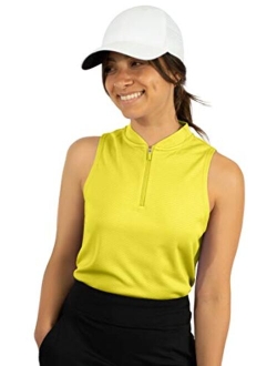 Womens Sleeveless Collarless Golf Polo Shirt with Zipper - Quick Dry Tank Tops for Women