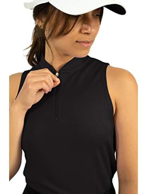 Three Sixty Six Womens Sleeveless Collarless Golf Polo Shirt with Zipper - Quick Dry Tank Tops for Women