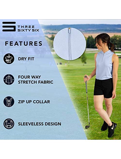 Three Sixty Six Womens Sleeveless Collarless Golf Polo Shirt with Zipper - Quick Dry Tank Tops for Women
