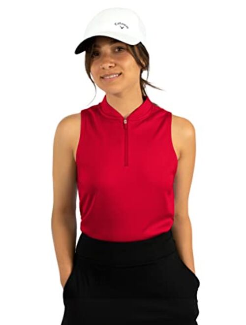 Three Sixty Six Womens Sleeveless Collarless Golf Polo Shirt with Zipper - Quick Dry Tank Tops for Women