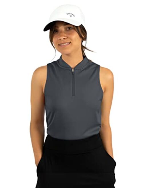 Three Sixty Six Womens Sleeveless Collarless Golf Polo Shirt with Zipper - Quick Dry Tank Tops for Women