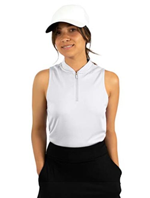 Three Sixty Six Womens Sleeveless Collarless Golf Polo Shirt with Zipper - Quick Dry Tank Tops for Women