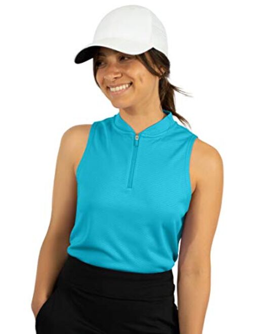 Three Sixty Six Womens Sleeveless Collarless Golf Polo Shirt with Zipper - Quick Dry Tank Tops for Women