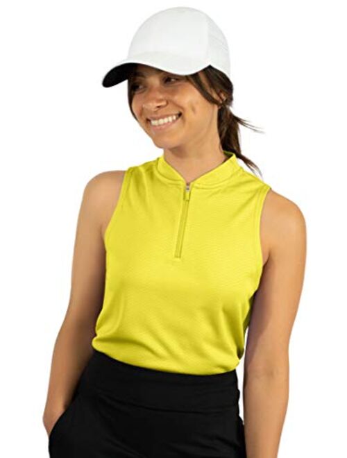 Three Sixty Six Womens Sleeveless Collarless Golf Polo Shirt with Zipper - Quick Dry Tank Tops for Women