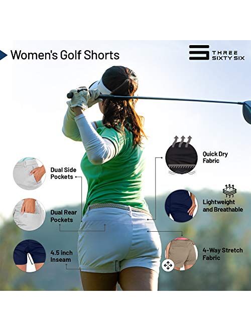 Three Sixty Six Womens Golf Shorts 4 Inch Inseam - Quick Dry Active Shorts with Pockets, Athletic and Breathable