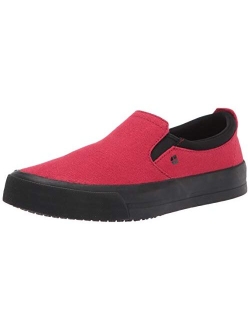 Ollie II, Mens, Women's, Unisex Slip Resistant Work Shoe Sneaker, Black Leather or Red Canvas