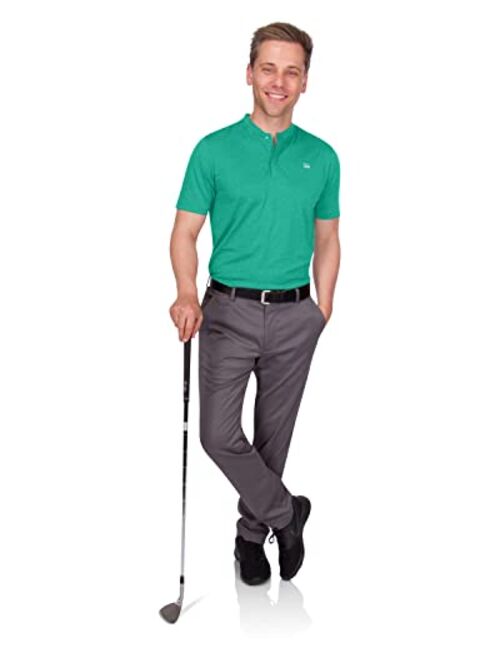 Three Sixty Six Collarless Golf Shirts for Men - Mens Quick Dry Polo Shirt - 4-Way Stretch & UPF 50